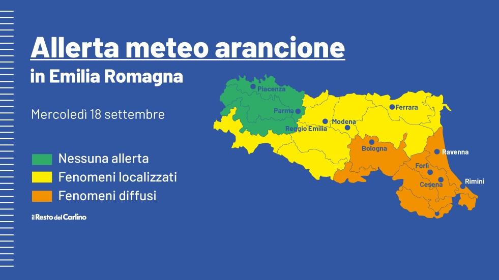 Allerta meteo arancione per mercoledì 18 settembre in Emilia Romagna