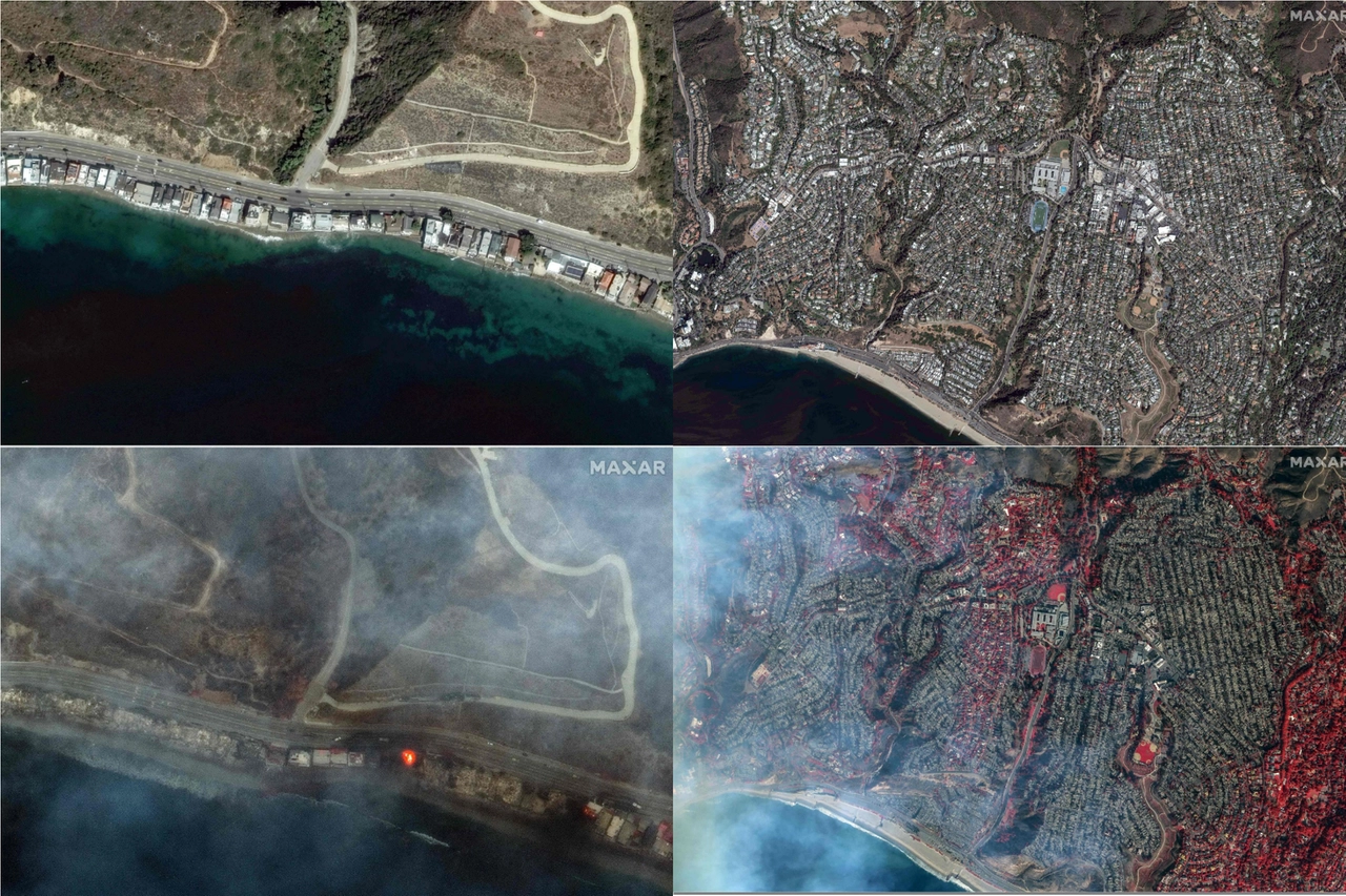 Pasalides, immagini satellitari a confronto: prima e dopo l'incendio (Fonte Ansa - Photo by Satellite image ©2025  Maxar Technologies / AFP)