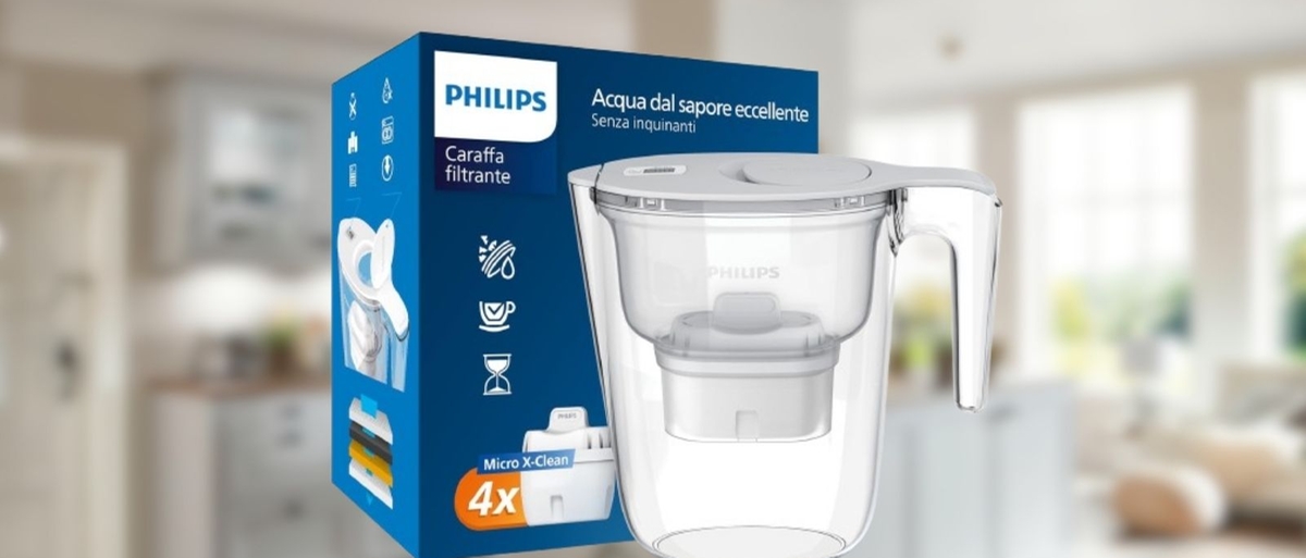 Acqua più pura ogni giorno con la caraffa filtrante Philips con 4 cartucce incluse, PROMO A TEMPO