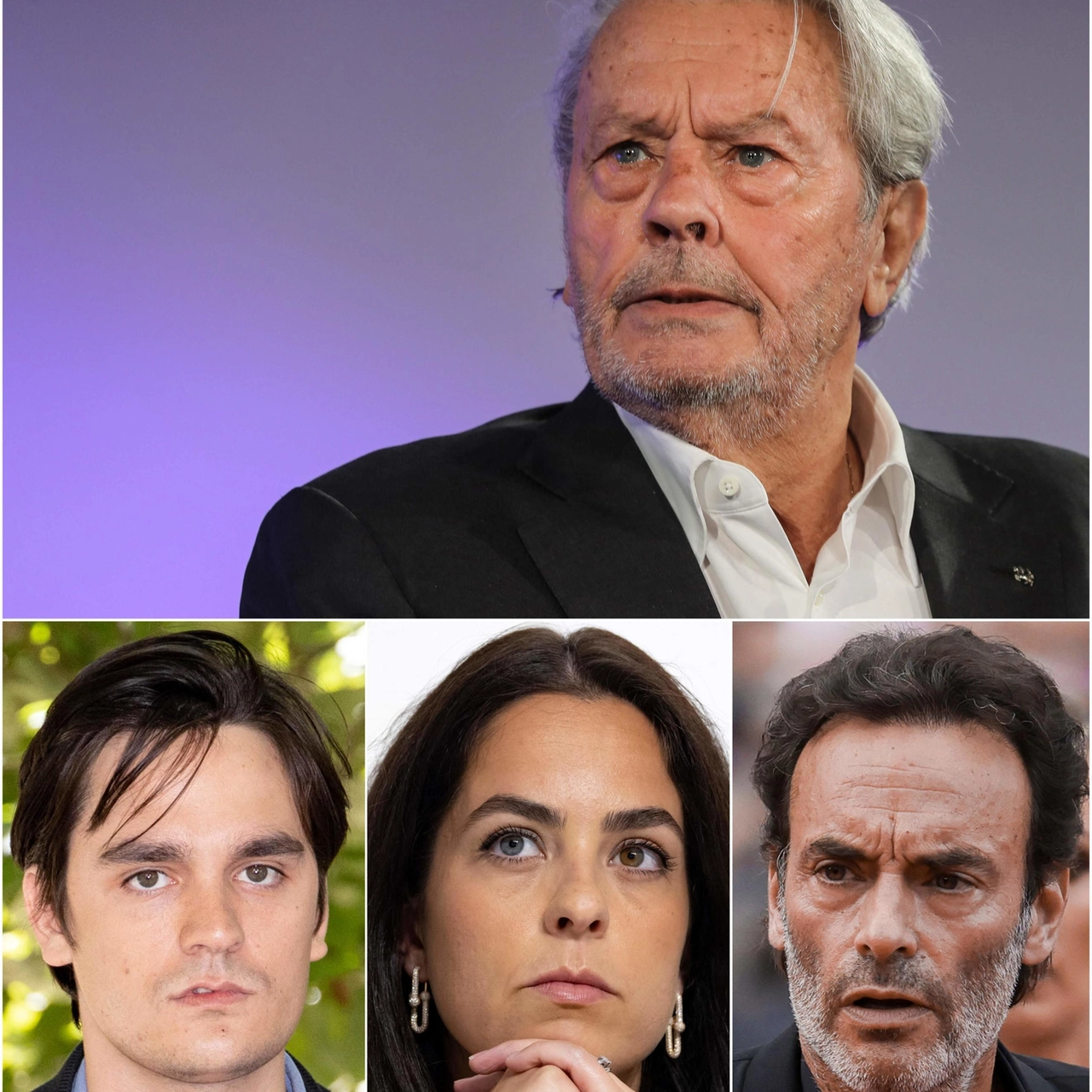 Alain Delon e i tre figli: Alain Fabien, Anouchka e Anthony