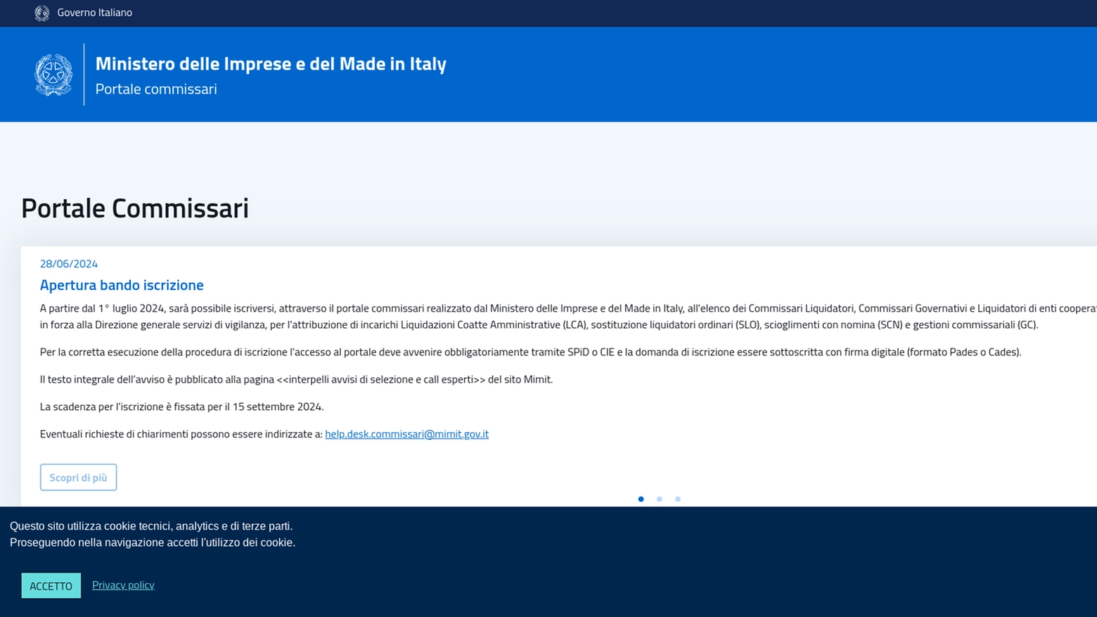 Il portale Commissari del ministero delle Imprese e del Made in Italy