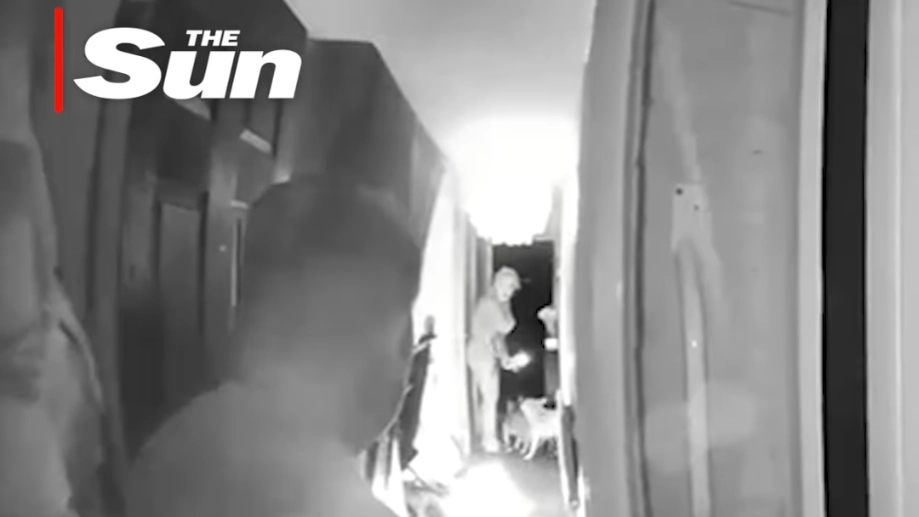 Un fotogramma del video pubblicato dal The Sun che mostra la famiglia mentre fugge dall'incendio (The Sun)