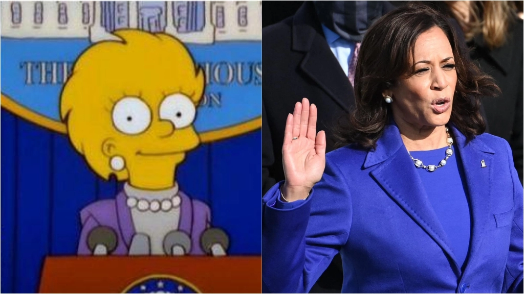 Lisa nel 17esimo episodio dell'11esima stagione de 'I Simpson' e Kamala Harris all'inaugurazione di Biden