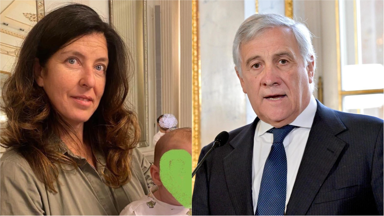 Claudia Ciampa, mamma del piccolo Ethan, e il ministro Antonio Tajani (Ansa)