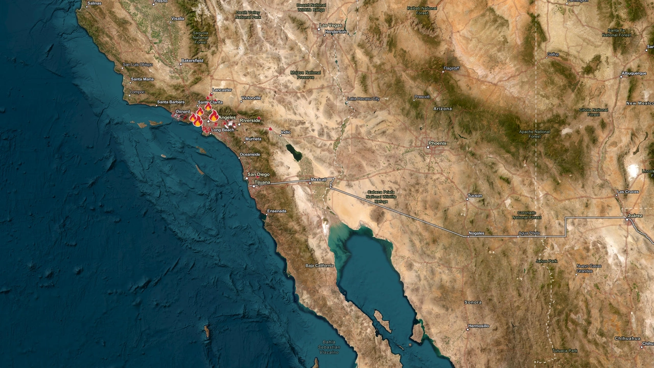 Incendi a Los Angeles: la vista satellitare più ampia (sito Cal Fire)