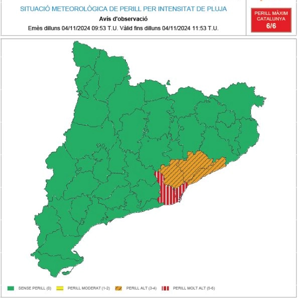 Massima allerta per piogge a Barcellona ( X @meteocat)