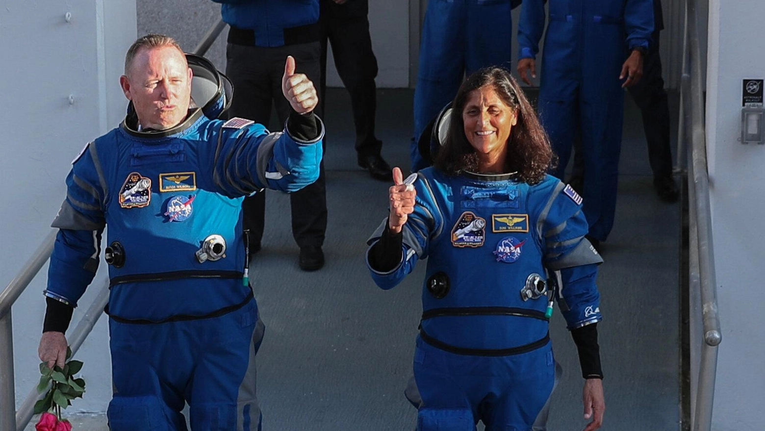 Butch Wilmore e Suni Williams  al momento della partenza con Starliner