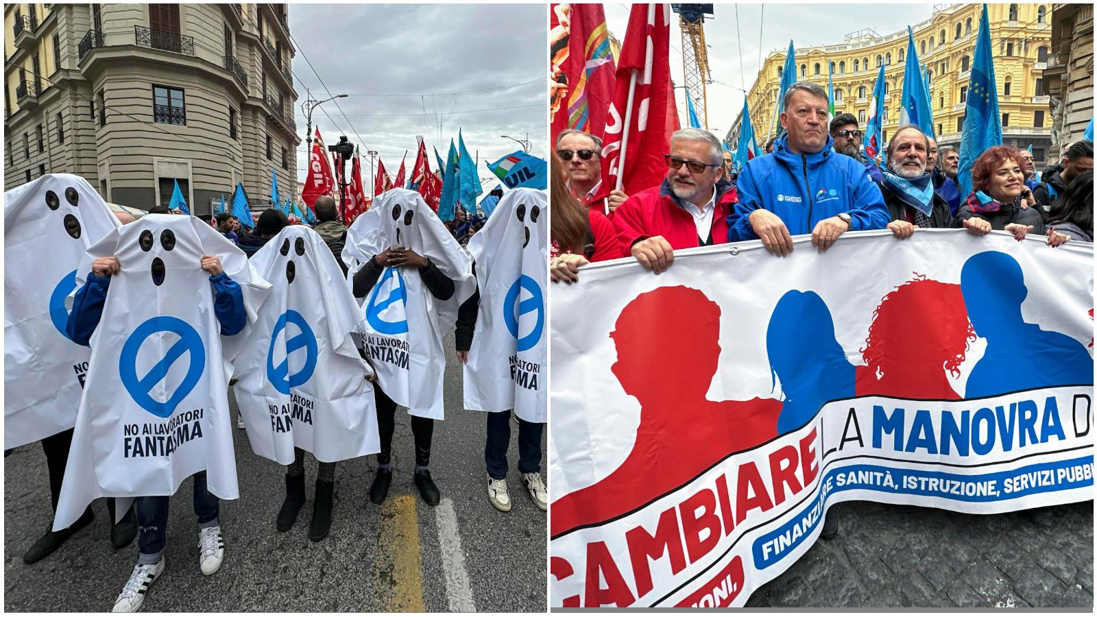 Sciopero generale, corteo a Napoli: slogan contro Salvini. Bombardieri: “Protesta pacifica e democratica”