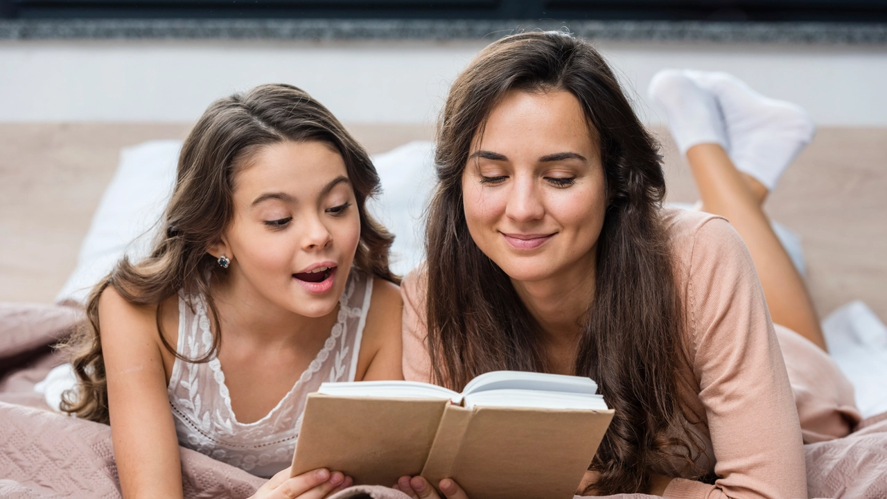 Madre e figlia che leggono insieme