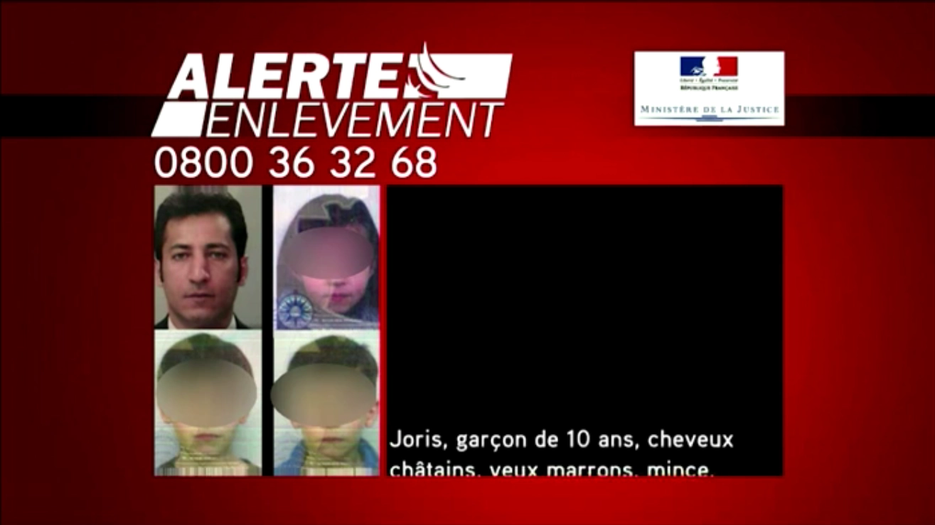 Un esempio di allarme rapimento diffuso tramite i canali televisivi francesi (Ministère de la Justice)