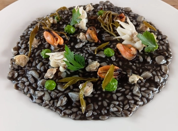 Risotto al nero di seppia con finocchio di mare