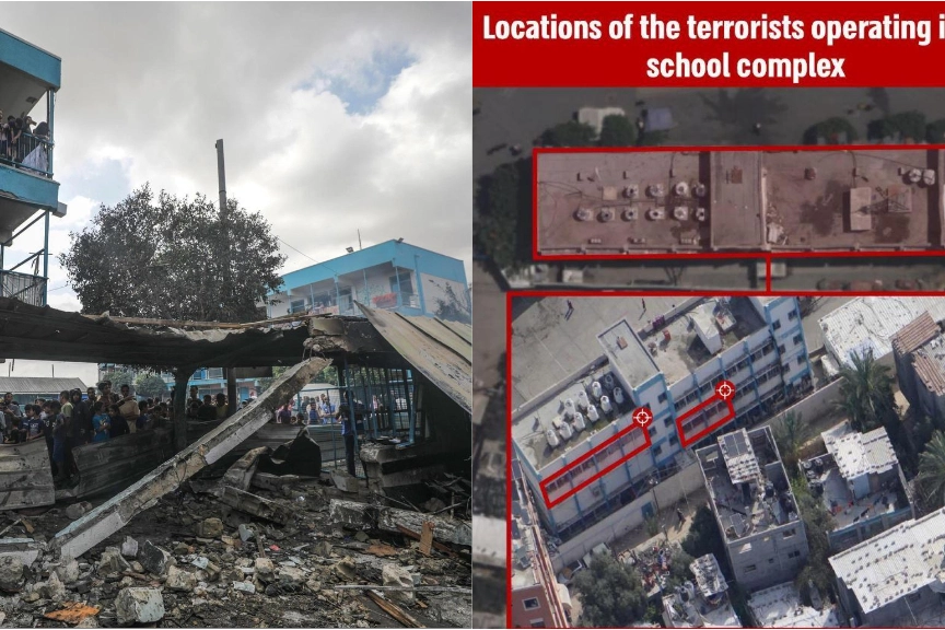 Bombardata una scuola Unrwa. A destra: la cartina dell'edificio diffusa dall'Idf su X