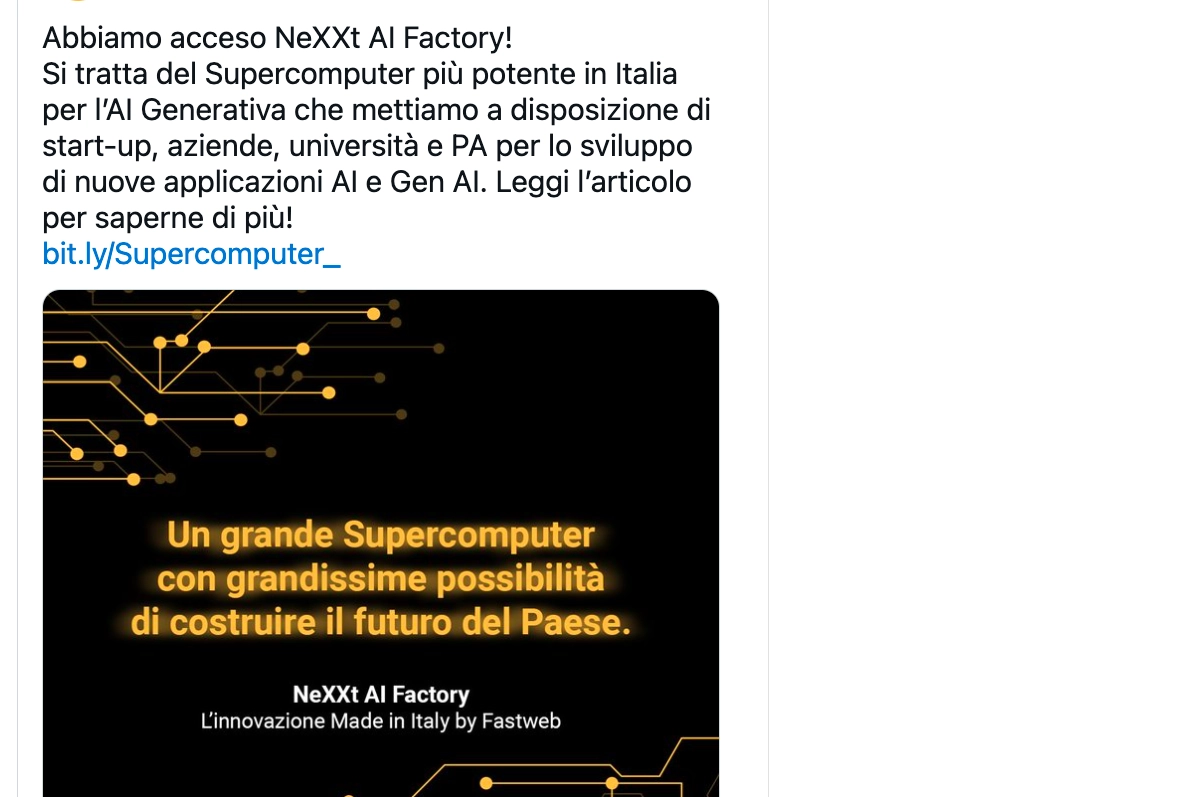 L'annuncio di Fastweb su X