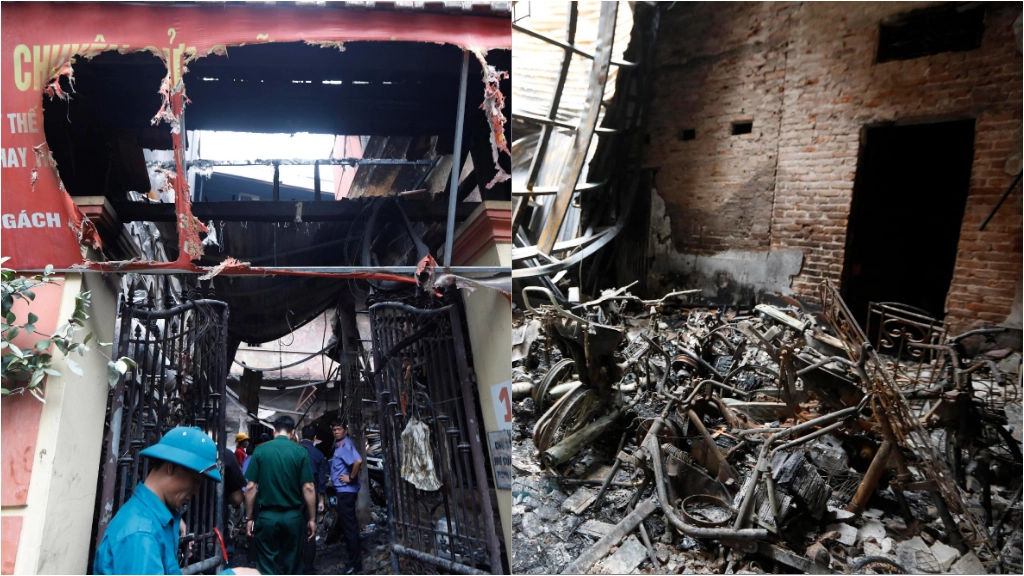 Il condominio devastato dall'incendio ad Hanoi (Vietnam)