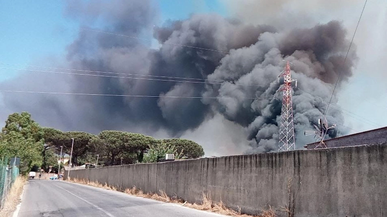 Maxi incendio di sterpaglie divampato in zona Casal Lumbroso a Roma (Ansa)