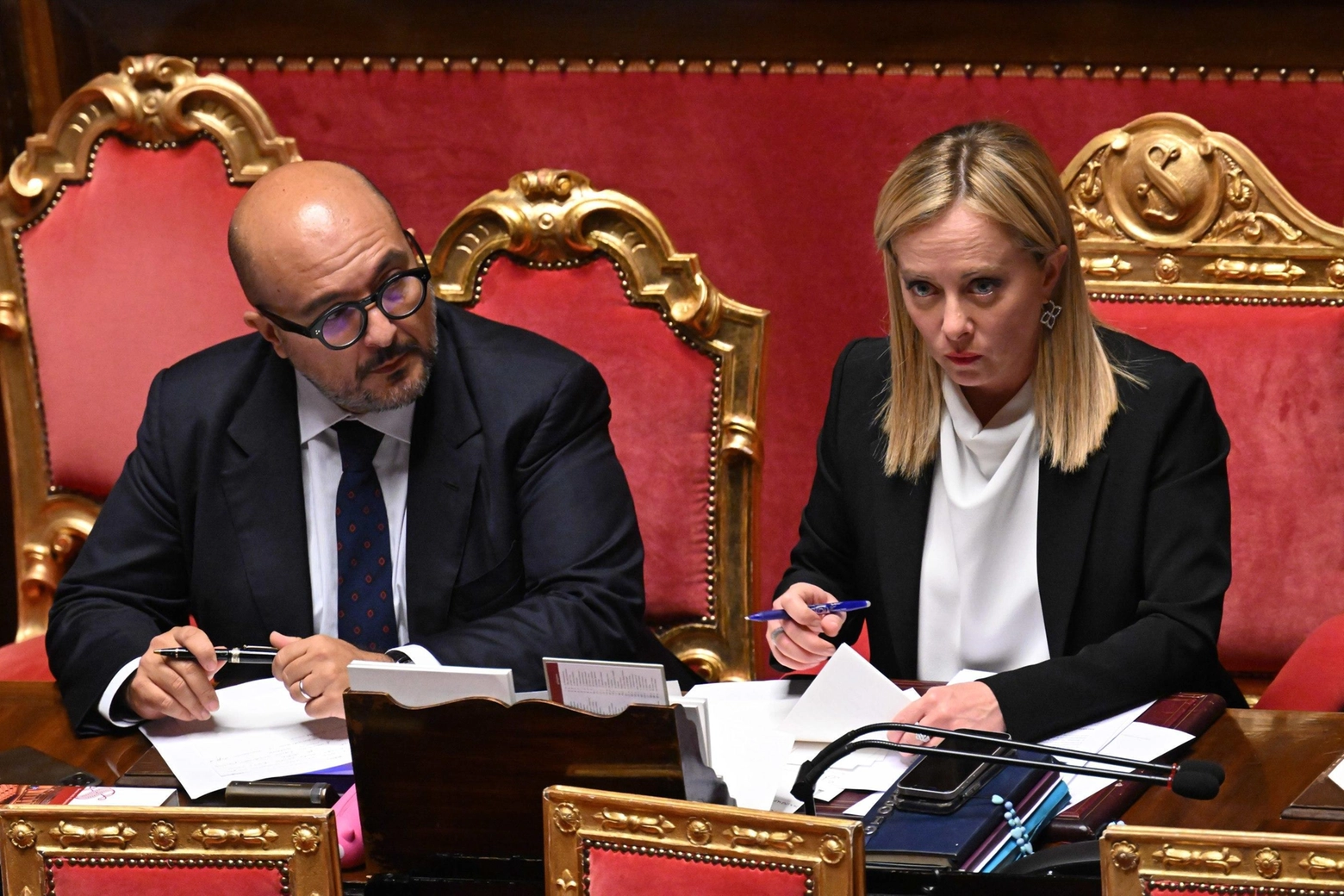 Il ministro Sangiuliano e la premier Meloni