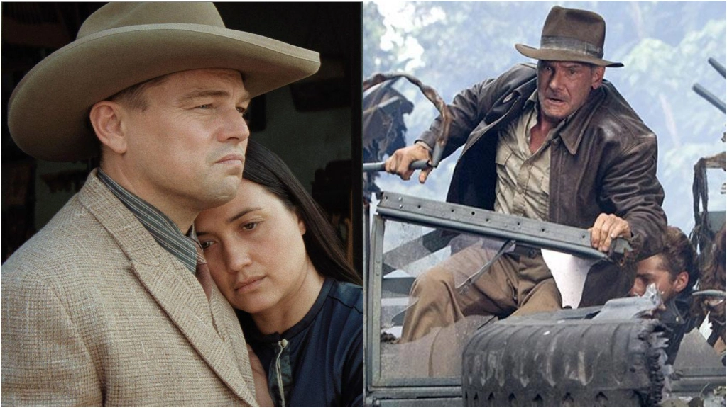 Due scene dai film 'Killers of the Flower Moon' e 'Indiana Jones'