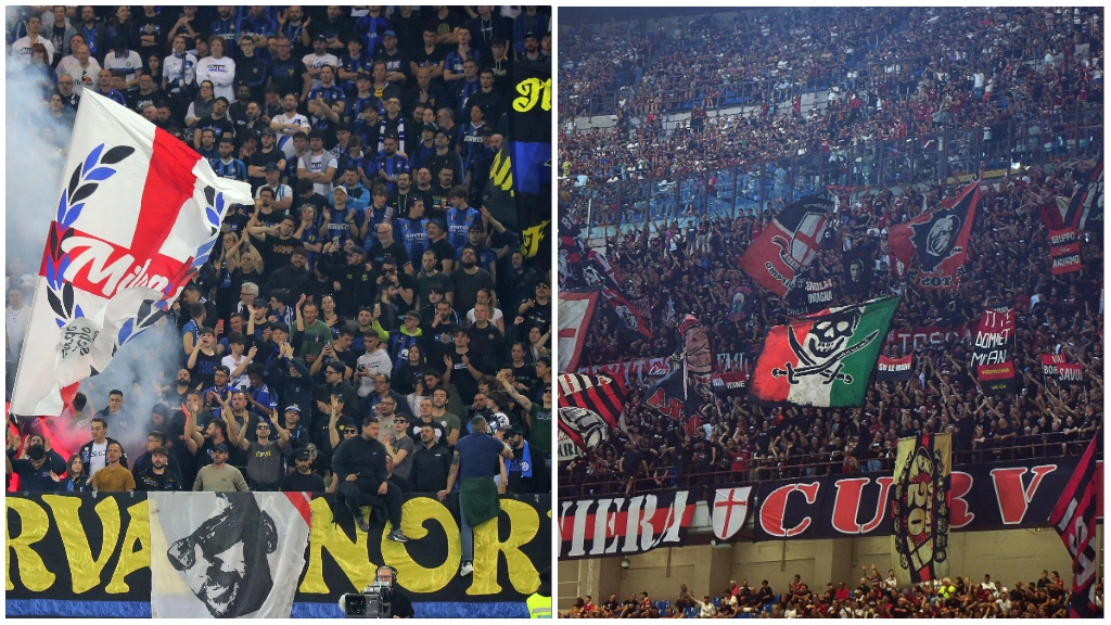 Due immagini degli ultras di Inter e Milan