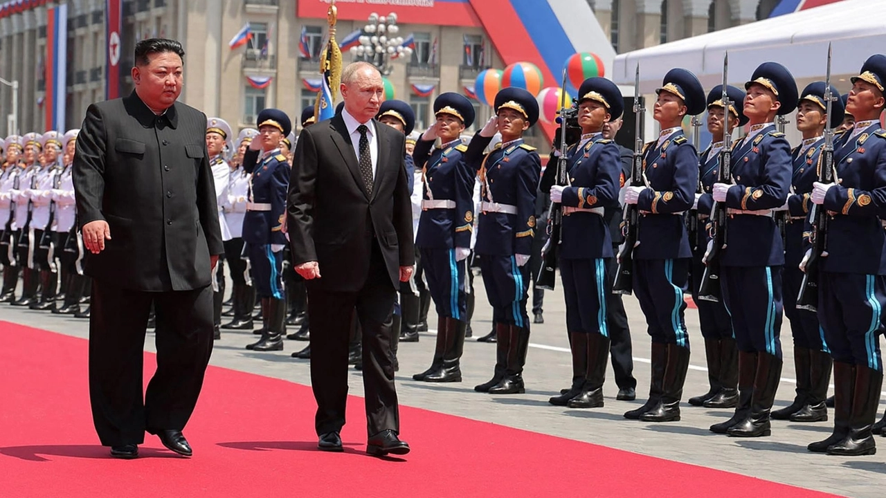 Putin e Kim Jong Un a Pyongyang (foto Ansa)