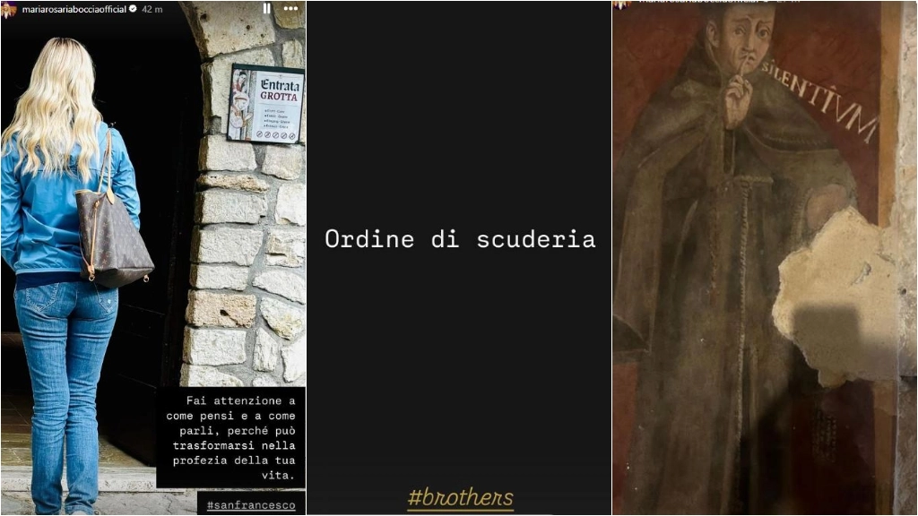 Maria Rosaria Boccia all'oasi di Greccio (immagini dalle storie di Instagram)