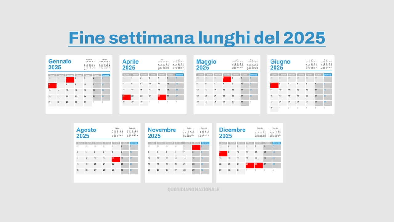 Calendario 2025, i fine settimana lunghi da segnare sul calendario