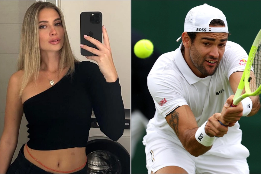 Un selfie su Instagram di Federica Lelli e un'immagine di Matteo Berrettini impegnato nel torneo di Wimbledon