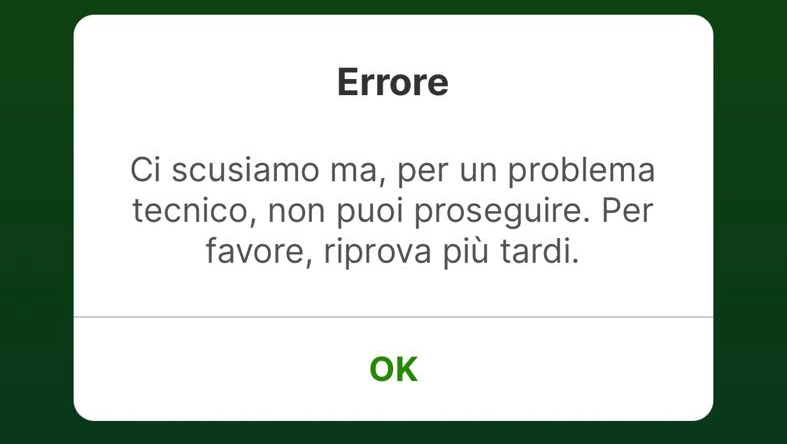 Il messaggio nell'app di homebanking di Intesa Sanpaolo