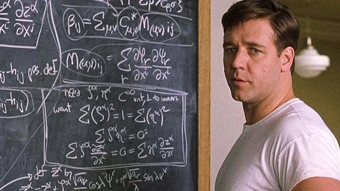 Russell Crowe interpreta il matematico John Forbes Nash jr. nel film A beautiful mind