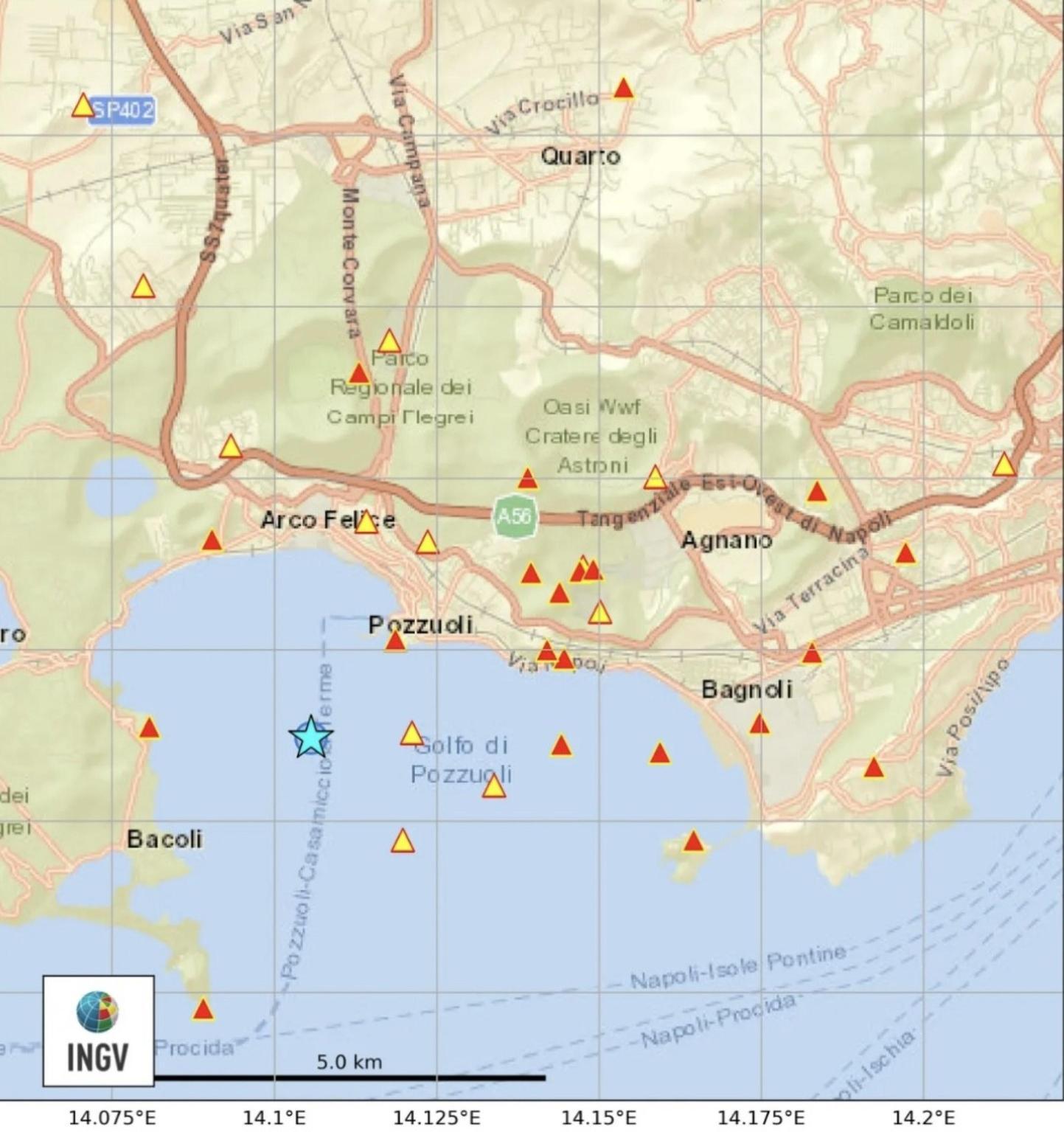 Terremoto di magnitudo 3.9 ai Campi Flegrei avvertito anche a Napoli