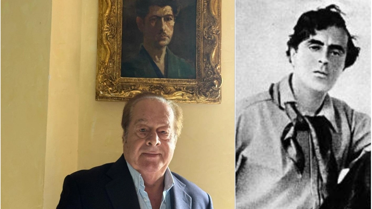 Paolo Guzzini con il quadro comprato in un mercatino di Le Mans e ora attribuito ad Amedeo Modigliani (a destra)