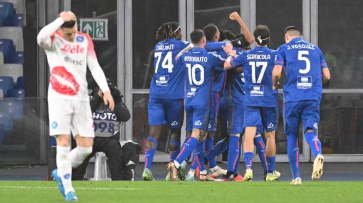 La gioia della Cremonese che elimina il Napoli e accede ai quarti di Coppa Italia (Ansa)